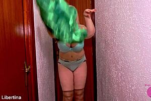 Spanish Milf Musa Libertina Dances Seductively In Green Lingerie, Flaunting Big Ass And Boobs
