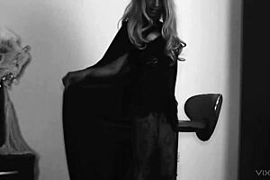 Horny Ebony Witch Teases Herself With Cane In Fishnets And Heels