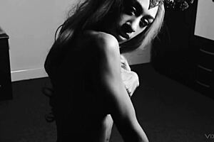 Horny Ebony Witch Teases Herself With Cane In Fishnets And Heels