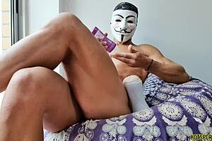 Mysterious guy fucks fleshlight at window on Halloween 😈