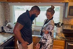 Athletic stepmom seduces plumber with big black cock massage.