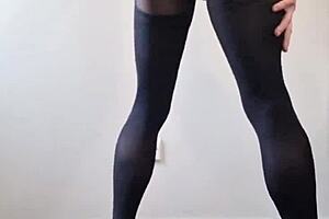 I watch my big tranny cock cum in panyhose stockings