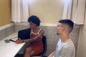 Fucking gym receptionist, licking her ebony pussy.