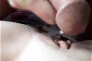 Amateur Babe's Black Sock Cum Shot