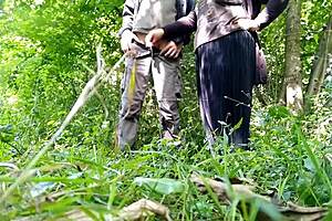 Fat MILF Shows Hairy Pissing Cunt In Park