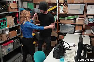 Female Officer Interrogates Suspect In Snowy Shop