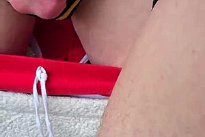 Outdoors, Husband Reaches Around To Finger Wife's Shaved Pussy