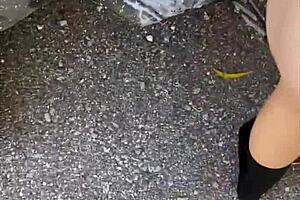 I watch as the busty petite hooker gets fucked in public and begs for a facial