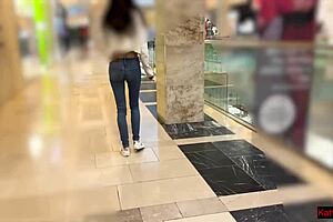 Public toilet is too busy for this guy, so he pees in jeans in the shopping mall