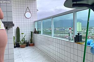 i watch my latina neighbor clean in shorts, her big tits and ass so tempting