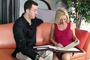 Sexy blonde cougar wife seduces worker for rough cheating fuck. Her husband’s away, and she gags on cock!