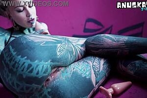 Is this tattoo girl stretching her asshole with toys?
