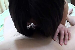 An asian amateur homemade scene where she rims and takes cum in mouth from pov
