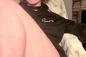 trans boyfriend stretches pussy and ass for you in crossdressing fun