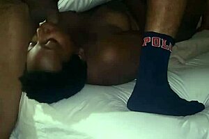 The hot girl tried to take in a big black cock into her throat