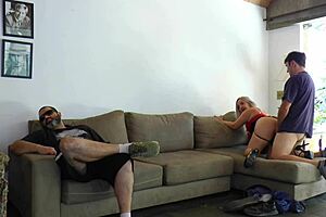 Unfaithful Wife Fucking With Friend Next To Her Cuckold In Miniskirt