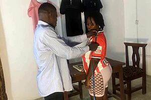 Tailor Fucks Bent Over For Squirting