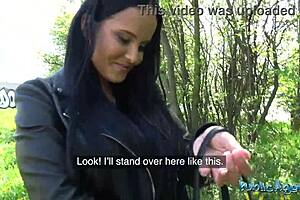 Public agent 18 years old brunette student had beautiful tits and fucks outdoors for the first time