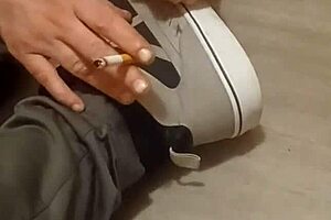 my friend has fun trashing my sneakers, it's crazy!