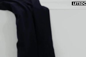 Latina girlfriend Ginebra Bellucci in stockings prepares for romantic encounter.