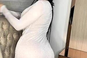 Latina with Big Tits Plays with Huge Dildo and Fingers