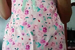 Beautiful Latina Model Poses in Sexy Pink Pajamas Solo