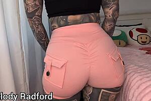 Big tits milf melody radford tries on gym tights in bedroom.
