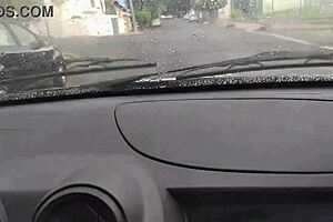 Uber Driver Gets Delicious Blowjob from Neighbor's Wife in Car