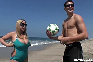 Huge natural tits get titty fucked and fingered by muscular pornstar with monster cock