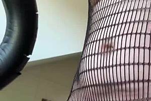 i'm doing a fetish workout with my small tits and fishnets