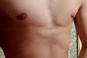 Flexible Skinny Boy Flexes Muscles After Study