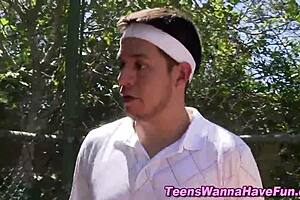 redhead teen gives blowjob at party, gets facial