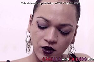 This solo tranny is jerking her big cock to cumshot.