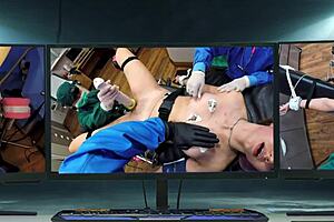 Dr. Tampa performs a pap smear on Tori Sanchez backstage in Florida.