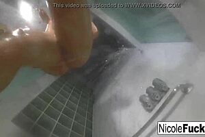 hot pornstar nicole aniston enjoys a long steamy shower, masturbating her big tits and blonde pussy solo