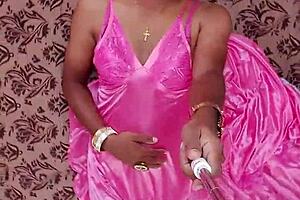 Sexy Indian CD Lara Dsouza in pink satin nighty - Satin Nighties