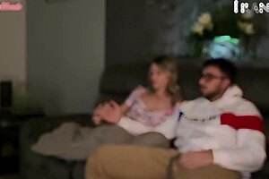 Blonde Submissive Licks Ass and Swallows Cum During Movie Night