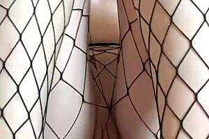 innocent girl toys with dildo in pantyhose till orgasm