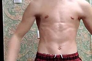 Flexible Skinny Boy Flexes Muscles After Study