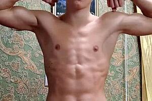 Flexible Skinny Boy Flexes Muscles After Study