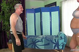 chubby danni dawson lets masseur gratify her pussy