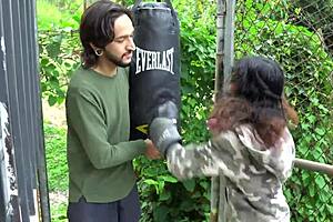 practicing boxing, i hit neighbor and ended up sucking his monster cock