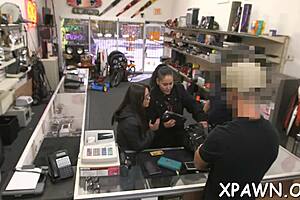 Rough blowjob and fucking in the shop