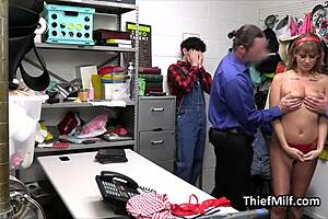 back at the office, a busty milf thief gets caught in wild gangbang
