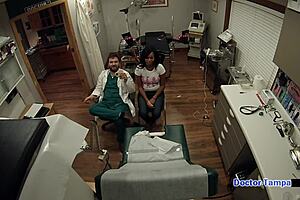 Dr. Tampa performs a pap smear on Tori Sanchez backstage in Florida.