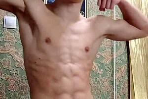 Flexible Skinny Boy Flexes Muscles After Study