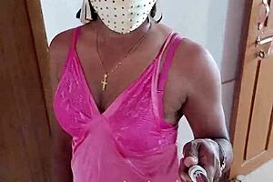 Sexy Indian CD Lara Dsouza in pink satin nighty - Satin Nighties