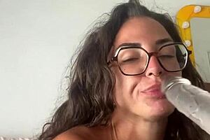 Tattooed brunette’s intense solo play with toys