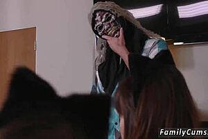 stepfather joins teen 18+ on sofa for taboo blowjob threesome