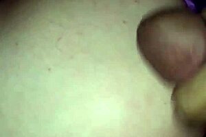 petite 18+ girl gets a big cock handjob with cumshot on her interracial booty